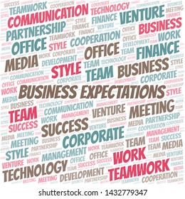 Business Expectations word cloud. Collage made with text only.