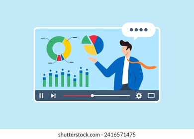 Business expert explaining pie chart in video interface