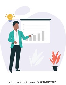 Un experto empresarial que hace una ilustración vectorial de presentación 