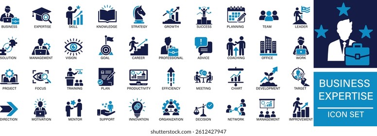 Business Expertise Icon Set Business, Management, Leadership, Strategy, Productivity, Team, Growth You can easily change the color