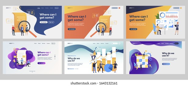 Business expertise set. Legal advisor checking agreement, meeting, analyzing chart. Flat vector illustrations. Consulting, research concept for banner, website design or landing web page