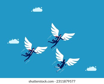 Business expertise. Business team with wings flying in the sky