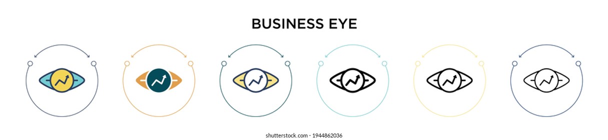 Business-Eye-Icon in vollem, dünnen Linie, Umriss und Strich-Stil. Vektorgrafik von zwei farbigen und schwarzen Visitenkarten-Vektorgrafiken, die für mobile, i, web-basierte