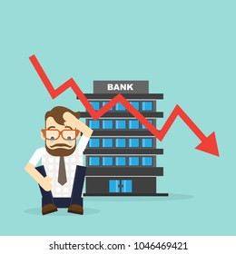 Business fail. Graph down vector flat illustration