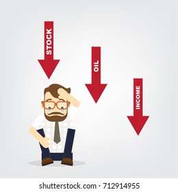 Business fail. Graph down vector flat illustration