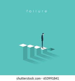 Business failure and bakruptcy vector illustration concept. Businessman on steps leading to stock market crash, crisis, recession, decline. Eps10 vector illustration.