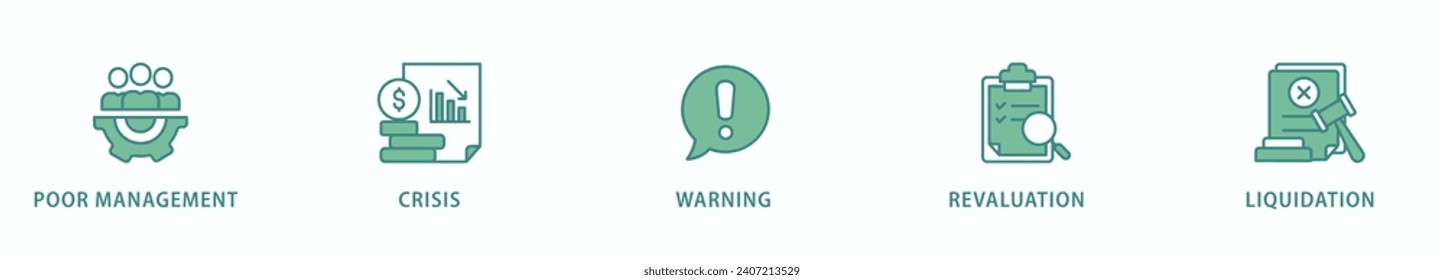 Business failure banner web icon vector illustration concept with icon of poor management, crisis, warning, revaluation and liquidation