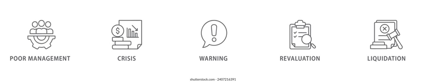 Business failure banner web icon vector illustration concept with icon of poor management, crisis, warning, revaluation and liquidation