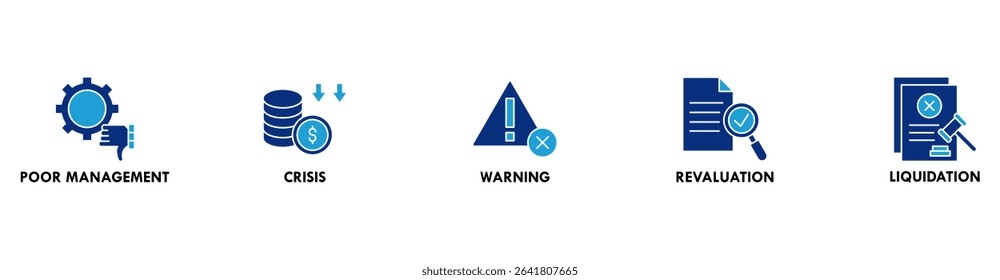 Business failure banner web icon vector illustration concept with icon of poor management, crisis, warning, revaluation and liquidation