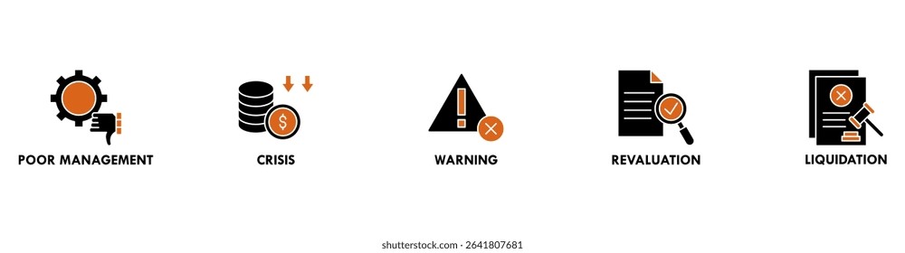 Business failure banner web icon vector illustration concept with icon of poor management, crisis, warning, revaluation and liquidation