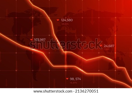 Business failure, company bankruptcy, stock market crash and loss trading graph. The concept of economic recession and crisis. Fall of world trade