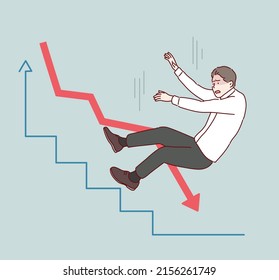 Business failure concept vector illustration. scared businessman falling down and screaming.Hand drawn style vector design illustrations.