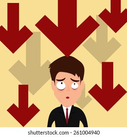Business failure. Down trend graph make businessman worried. Vector Illustration 
