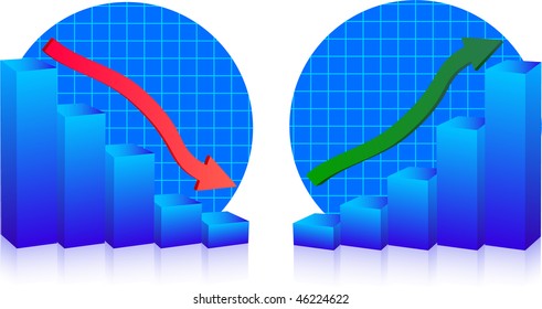 Business failure and growth graph and arrows