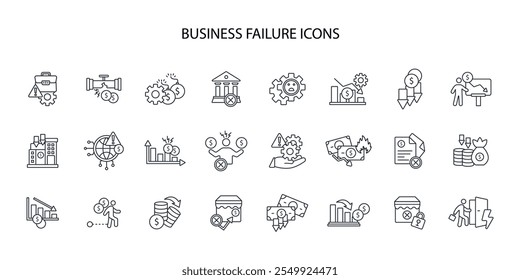 Business failure icon set.vector.Editable stroke.linear style sign for use web design,logo.Symbol illustration.