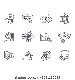 Conjunto de iconos de fracaso comercial. Vector. Movimiento editable. Signo de estilo lineal para uso Diseño web, logotipo. Ilustración de símbolo.