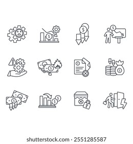 Ícone de falha de negócio set.vetor.Sinal de estilo traço.linear editável para usar design da Web,ilustração logo.Symbol.