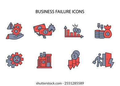 Business failure icon set.vector.Editable stroke.linear style sign for use web design,logo.Symbol illustration.