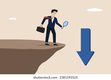 Business failure, looking for the causes of business failure, the concept of failed entrepreneurs, entrepreneurs analyzing the causes of business failure. Illustration of a successful businessman.