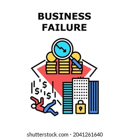 Vectorsymbol-Konzept für Geschäftsausfälle. Geschäftsausfall Krise und Konkurs Unternehmen Finanzwirtschaft Problem, Depression Geschäftsmann verloren Geld und Arbeit. Illustration zum Marktabsturz