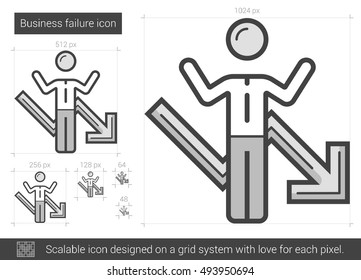 Geschäftsversagen, Vektorsymbol einzeln auf weißem Hintergrund. XXX Zeilensymbol für Infografik, Website oder App. Skalierbares Symbol, das auf einem Gittersystem entworfen wurde.