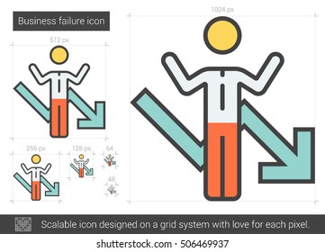 Icono de línea vectorial de fallo comercial aislado en fondo blanco. icono de línea XXX para infografía, sitio web o aplicación. Icono escalable diseñado en un sistema de cuadrícula.