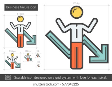 Icono de línea vectorial de fallo comercial aislado en fondo blanco. icono de línea XXX para infografía, sitio web o aplicación. Icono escalable diseñado en un sistema de cuadrícula.