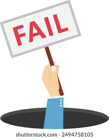 Business failure, work mistake, bankruptcy or failed businessman concept, businessman carrying a board saying failure. Vector business illustration.

