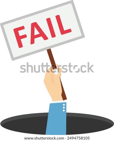 Business failure, work mistake, bankruptcy or failed businessman concept, businessman carrying a board saying failure. Vector business illustration.

