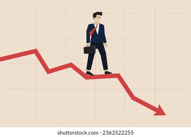 El fracaso de los negocios, el error laboral, la vergüenza, la bancarrota o el concepto de empresario fallido, un empresario deprimido que camina por la escalera del éxito. Exitosa ilustración de un hombre de negocios.