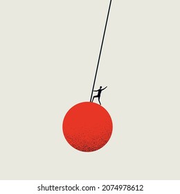 Business failure with wrecking ball, vector concept. Symbol of crisis, crash, destruction. Minimal design eps10 illustration.