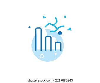 Business Falling Stroke Line Icon, Business Falling Vector Illustration