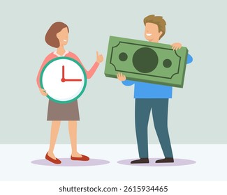 Business family balance time and money. Illustration Vector Cartoon.
