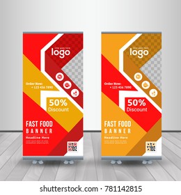Business Fast Food Roll Up Banner With Geometric Shape for Restaurant