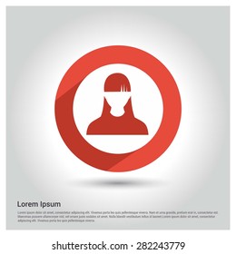 Business female user icon, Circle Long shadow pictogram icon on gray background. Business female user icon, Circle Long shadow pictogram icon on gray background.