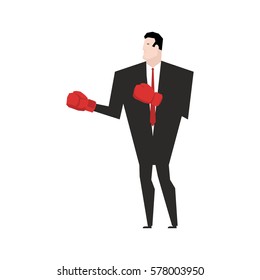 Business fight. Businessman with boxing gloves. Office fighting
