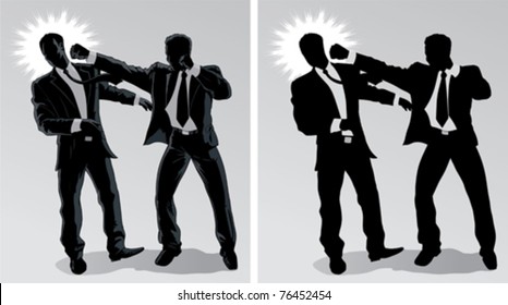 Business Fight Outline. With Vector, The Men Are On Separate Layers And Can Be Moved Around.