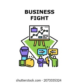 Concepto de icono del vector de lucha contra el negocio. Competencia De Empresarios Y Empresarios O Directores. Planificación Y Análisis De La Estrategia Financiera, Ilustración De Color De La Organización Competitiva De La Empresa