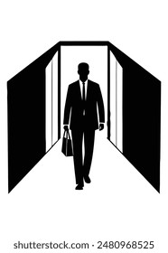 Business Figure Walking Hallway Silhouette