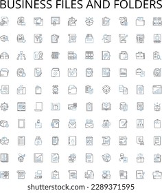 Business files and folders outline icons collection. file, folder, document, report, spreadsheet, presentation, proposal vector illustration set. invoice, receipt, contract linear signs