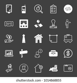 Business filled and outline vector icon set on black background