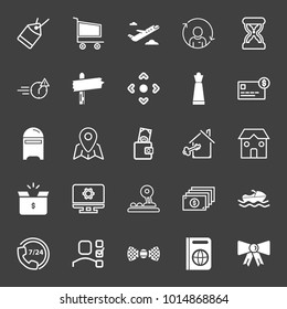 Business filled and outline vector icon set on black background