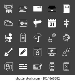 Business filled and outline vector icon set on black background