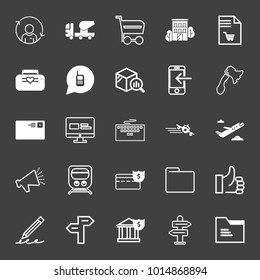 Business filled and outline vector icon set on black background