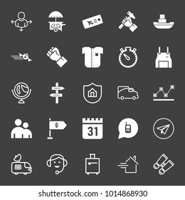 Business filled and outline vector icon set on black background