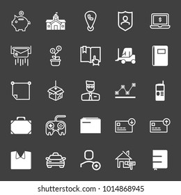 Business filled and outline vector icon set on black background