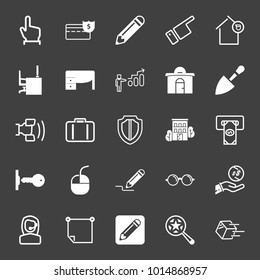 Business filled and outline vector icon set on black background
