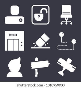 Business filled vector icon set on dark blue background