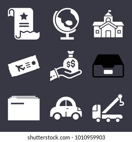 Business filled vector icon set on dark blue background