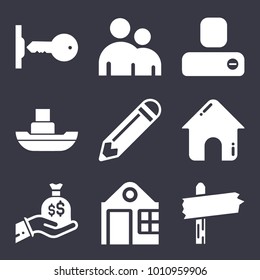Business filled vector icon set on dark blue background